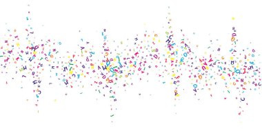 Okul not defteri kapağı. Latin alfabesinin renkli yüzen harfleri. Yabancı diller öğrenim kavramı. Beyaz arkaplanda okul afişine geri dön.