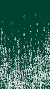 Okul geçmişi kavramı. Beyaz tebeşir sayıları ve rakamlar düşüyor. Tahta arka planda matematik afişi var. Düşen sayılar vektör illüstrasyonu.