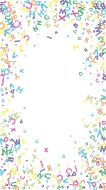 İngilizce 'nin harfleri düşüyor. Latin alfabesinin renkli, çocuksu uçan karakterleri. Yabancı diller öğrenim kavramı. Okula dönüş afişi .