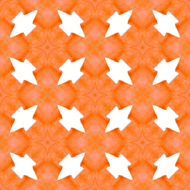 Madalyon pürüzsüz desen. Turuncu güzel boho şık yaz tasarımı. Tekstil temyize hazır, mayo kumaş, duvar kağıdı, ambalaj. Suluboya madalyonu, kusursuz sınır.