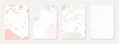 Not defteri kapağı tasarımı. Doğal taşlar, granit, kuvars ve mermerden yapılmış terrazzo soyut arka plan. Venedik terrazzo doku dizüstü bilgisayar kapağı şablonu.