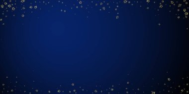 Yıldızlı gece masalı geçmişi. Şirin ışıltılı parıltılar, havada Noel ruhu. Koyu mavi arkaplanda kutlama yıldızları vektör illüstrasyonu.
