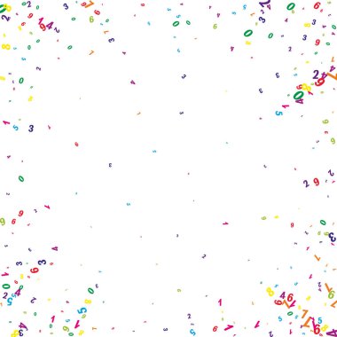 Uçan renkli rakamlar ve sayılar. Okul matematik not defteri kapağı. Beyaz arka planda matematik afişi. Düşen sayılar vektör illüstrasyonu.