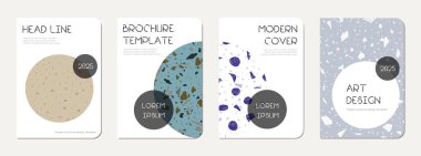 Not defteri kapağı tasarımı. Doğal taşlar, granit, kuvars ve mermerden yapılmış terrazzo soyut arka plan. Venedik terrazzo doku dizüstü bilgisayar kapağı şablonu.