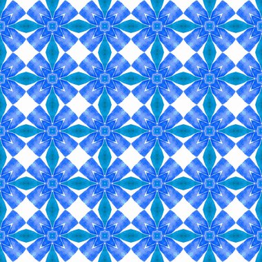El çizimi yeşil mozaik pürüzsüz sınır. Mavi güzel boho şık yaz tasarımı. Mozaik kusursuz desen. Tekstil hazır şaşırtıcı baskı, mayo kumaş, duvar kağıdı, ambalaj..