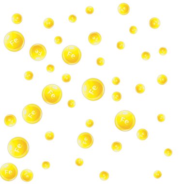 Ferritin yuvarlak damlacıklar rastgele dağılmış. Güzellik ve beslenme cilt bakımı. Sağlık konsepti. Temel vitamin vektör illüstrasyonu. 