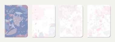 Broşür kapağı tasarımı. Doğal taşlar, granit, kuvars ve mermerden yapılmış terrazzo soyut arka plan. Venedik Terrazzo Doku Broşürü.