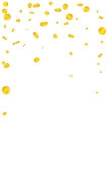 Swiss franc coins falling. Gold scattered CHF coins. Switzerland money. Jackpot wealth or success concept. Vector illustration.