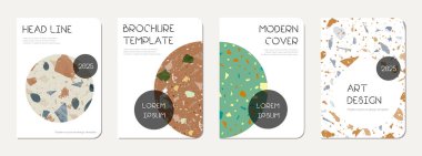 Okul günlüğü kapağı tasarımı. Doğal taşlar, granit, kuvars ve mermerden yapılmış terrazzo soyut arka plan. Venedik terrazzo doku okul günlüğü şablonu.