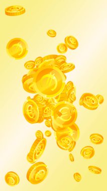 European Union Euro coins falling. Scattered gold EUR coins. Europe money. Great business success concept. Vector illustration.