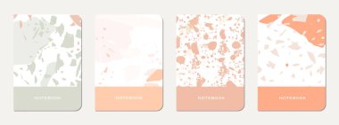 Okul günlüğü kapağı tasarımı. Doğal taşlar, granit, kuvars ve mermerden yapılmış terrazzo soyut arka plan. Venedik terrazzo doku okul günlüğü şablonu.