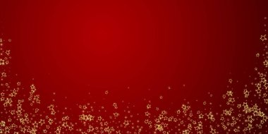 Noel yıldızları vektör kaplaması. Sihirli yıldızlar lüks konfeti. Noel ruhu. Kırmızı arkaplanda kutlama yıldızları vektör çizimi.