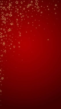 Noel yıldızları vektör kaplaması. Sihirli yıldızlar lüks konfeti. Noel ruhu. Kırmızı arkaplanda kutlama yıldızları vektör çizimi.