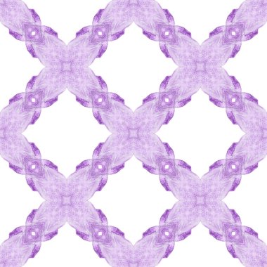 Etnik elle boyanmış desen. Mor zarif boho şık yaz tasarımı. Suluboya yaz etnik sınır düzeni. Tekstil hazır baskı, mayo kumaş, duvar kağıdı, ambalaj..