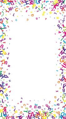 Dağınık Latin alfabesi harfleri. İngiliz dilinin renkli yüzen karakterleri. Yabancı diller öğrenim kavramı. Beyaz arkaplanda okul afişine geri dön.