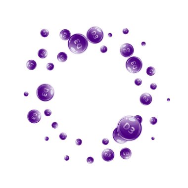 D3 vitamini yuvarlak kapsülleri. Güzellik ve beslenme cilt bakımı. Sağlık konsepti. Temel vitamin vektör illüstrasyonu. 