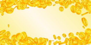 Thai baht coins falling. Gold scattered THB coins. Thailand money. Great business success concept. Wide vector illustration.