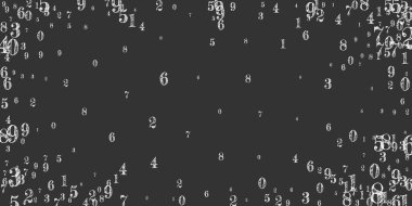 Okul geçmişi kavramı. Beyaz tebeşir sayıları ve rakamlar düşüyor. Tahta arka planda matematik afişi var. Düşen sayılar vektör illüstrasyonu.