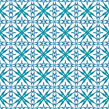 Tekstil hazır harika baskı, mayo kumaş, duvar kağıdı, ambalaj. Mavi lehte boho şık yaz tasarımı. Suluboya madalyonu, kusursuz sınır. Madalyon pürüzsüz desen.