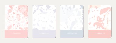 Not defteri kapağı tasarımı. Doğal taşlar, granit, kuvars ve mermerden yapılmış terrazzo soyut arka plan. Venedik terrazzo dokusu şablonu.