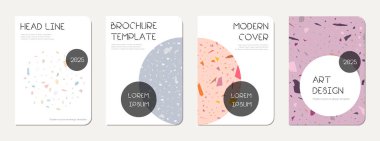 Okul not defteri kapağı tasarımı. Doğal taşlar, granit, kuvars ve mermerden yapılmış terrazzo soyut arka plan. Venedik terrazzo desenli okul not defteri şablonu.