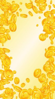 American dollar coins falling. Scattered gold USD coins. USA money. Great business success concept. Vector illustration.