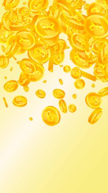 British pound coins falling. Scattered gold GBP coins.  United Kingdom money. Global financial crisis concept. Vector illustration.