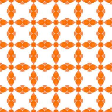 Tekstil hazır ince baskı, mayo kumaş, duvar kağıdı, ambalaj. Portakal büyüleyici boho şık yaz tasarımı. Etnik elle boyanmış desen. Suluboya yaz etnik sınır düzeni.