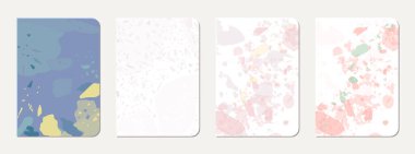 Okul günlüğü kapağı tasarımı. Doğal taşlar, granit, kuvars ve mermerden yapılmış terrazzo soyut arka plan. Venedik terrazzo doku okul günlüğü şablonu.