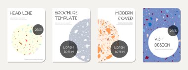 Not defteri kapağı tasarımı. Doğal taşlar, granit, kuvars ve mermerden yapılmış terrazzo soyut arka plan. Venedik terrazzo dokusu not defteri kapağı şablonu.