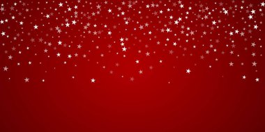 Güzel kar yağışı arkaplanı. İnce uçan kar taneleri ve kırmızı arka plandaki yıldızlar. Güzel kar yağışı şablonu. Geniş vektör illüstrasyonu.