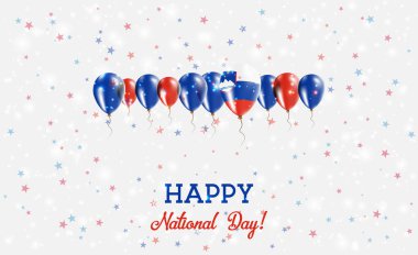 Slovenia Independence Day Sparkling Patriotic Poster. Row of Balloons in Colors of the Slovene Flag. Greeting Card with National Flags, Confetti and Stars. clipart