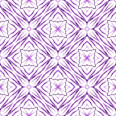 Sembol suluboya deseni. Mor kayda değer boho şık yaz tasarımı. Yeşil geometrik sembolün suluboya sınırı. Tekstil hazır egzotik baskı, mayo kumaş, duvar kağıdı, ambalaj..