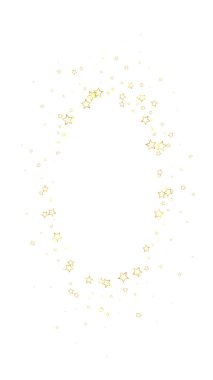 Altın parıldayan yıldız konfetisi. Kaotik rüya gibi çocuksu bir şablon. Beyaz arkaplanda şenlikli yıldız vektör çizimi.