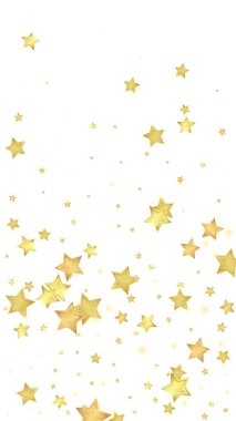 Sihirli yıldızlar vektör kaplaması. Altın yıldızlar rasgele etrafa saçılmış, düşüyor, yüzüyor. Kaotik rüya gibi çocuksu bir şablon. beyaz arkaplan.