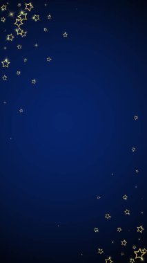 Yıldızlı gece masalı geçmişi. Şirin ışıltılı parıltılar, havada Noel ruhu. Koyu mavi arkaplanda kutlama yıldızları vektör illüstrasyonu.