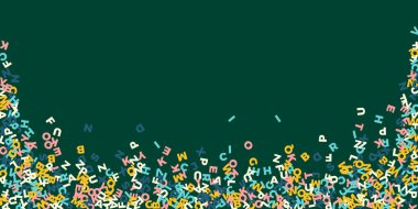 İngilizce 'nin harfleri düşüyor. Latin alfabesinin renkli, çocuksu uçan karakterleri. Yabancı diller öğrenim kavramı. Okula dönüş afişi .