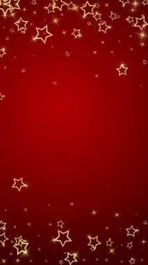 Noel yıldızları vektör kaplaması. Sihirli yıldızlar lüks konfeti. Noel ruhu. Kırmızı arkaplanda kutlama yıldızları vektör çizimi.