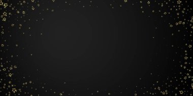 Parıldayan yıldızlar rastgele dağılmış, uçuyor, düşüyor, yüzüyor. Noel kutlaması kavramı. Siyah arkaplanda kutlama yıldızları vektör çizimi.