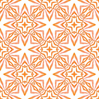 Tekstil hazır harika baskı, mayo kumaş, duvar kağıdı, ambalaj. Turuncu nadir boho şık yaz tasarımı. El çizimi yeşil mozaik pürüzsüz sınır. Mozaik pürüzsüz desen.