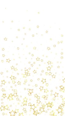 Parıldayan yıldızlar rastgele dağılmış, uçuyor, düşüyor, yüzüyor. Noel kutlaması kavramı. Beyaz arkaplanda şenlikli yıldız vektör çizimi.