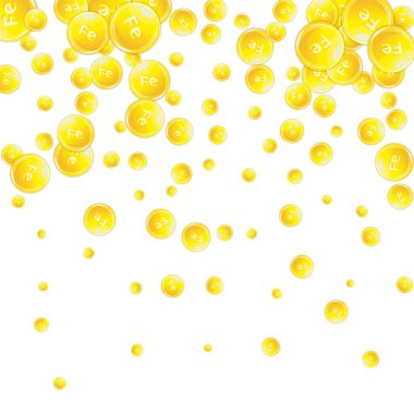 Ferritin yuvarlak damlacıklar rastgele dağılmış. Güzellik ve beslenme cilt bakımı. Sağlıklı yaşam konsepti. Tıbbi ve bilimsel geçmiş. 