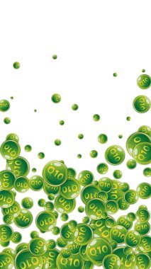 Q10 vitamini yuvarlak kapsülleri rastgele dağılmış. Güzellik ve beslenme cilt bakımı. Tıbbi ve bilimsel geçmiş. Refah kavramı.