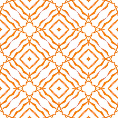 Döşemeli suluboya arka plan. Turuncu değerli boho şık yaz tasarımı. Tekstil hazır harika baskı, mayo kumaş, duvar kağıdı, ambalaj. Elle boyanmış suluboya kenar.