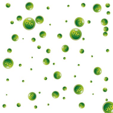 Q10 vitamini yuvarlak kapsülleri rastgele dağılmış. Güzellik ve beslenme cilt bakımı. Sağlıklı yaşam konsepti. Tıbbi ve bilimsel geçmiş. 