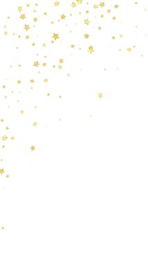 Magic stars vector overlay.  Gold stars scattered around randomly, falling down, floating.  Chaotic dreamy childish overlay template. Magical cartoon night sky on white background. clipart