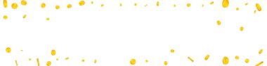 British pound coins falling. Scattered gold GBP coins.  United Kingdom money. Great business success concept. Panoramic vector illustration.