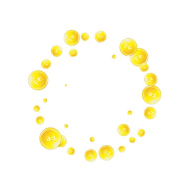 Ferritin yuvarlak damlacıklar rastgele dağılmış. Güzellik ve beslenme cilt bakımı. Sağlık konsepti. Tıbbi ve bilimsel geçmiş. 