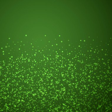 Yılbaşı arka planında kar yağışı var. İnce uçan kar taneleri ve yeşil arka plandaki yıldızlar. Karlı bayram örtüsü. Kare vektör illüstrasyonu.