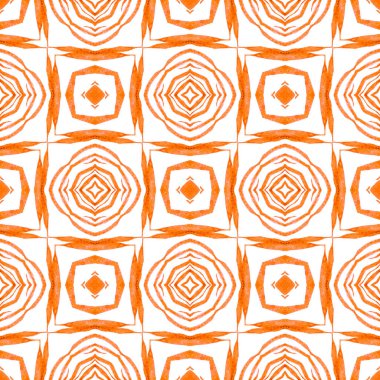 Tekrar eden mayo tasarımı. Turuncu görünümlü boho şık yaz tasarımı. Suluboya, kiremit sınırını tekrarlıyor. Tekstil hazır, harika baskı, mayo kumaş, duvar kağıdı, ambalaj..